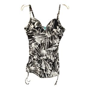 Love Your Assets Black White Palm Tankini L